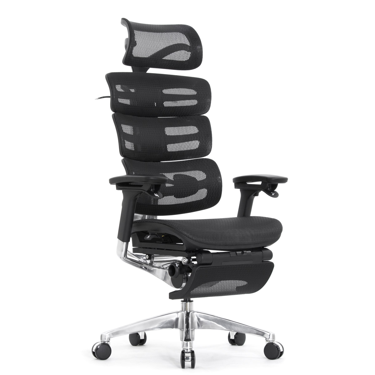 Эргономичное кресло Falto Evolution с подножкой (тихие вставки, управление на подлокотниках, сетка, чёрный)