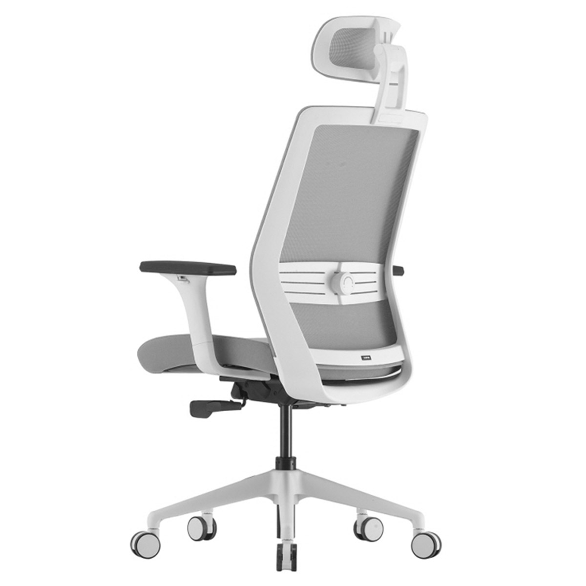 Эргономичное кресло Falto Soul Auto (автоматическая жёсткость качания, сетка, ткань, каркас белый, серый)