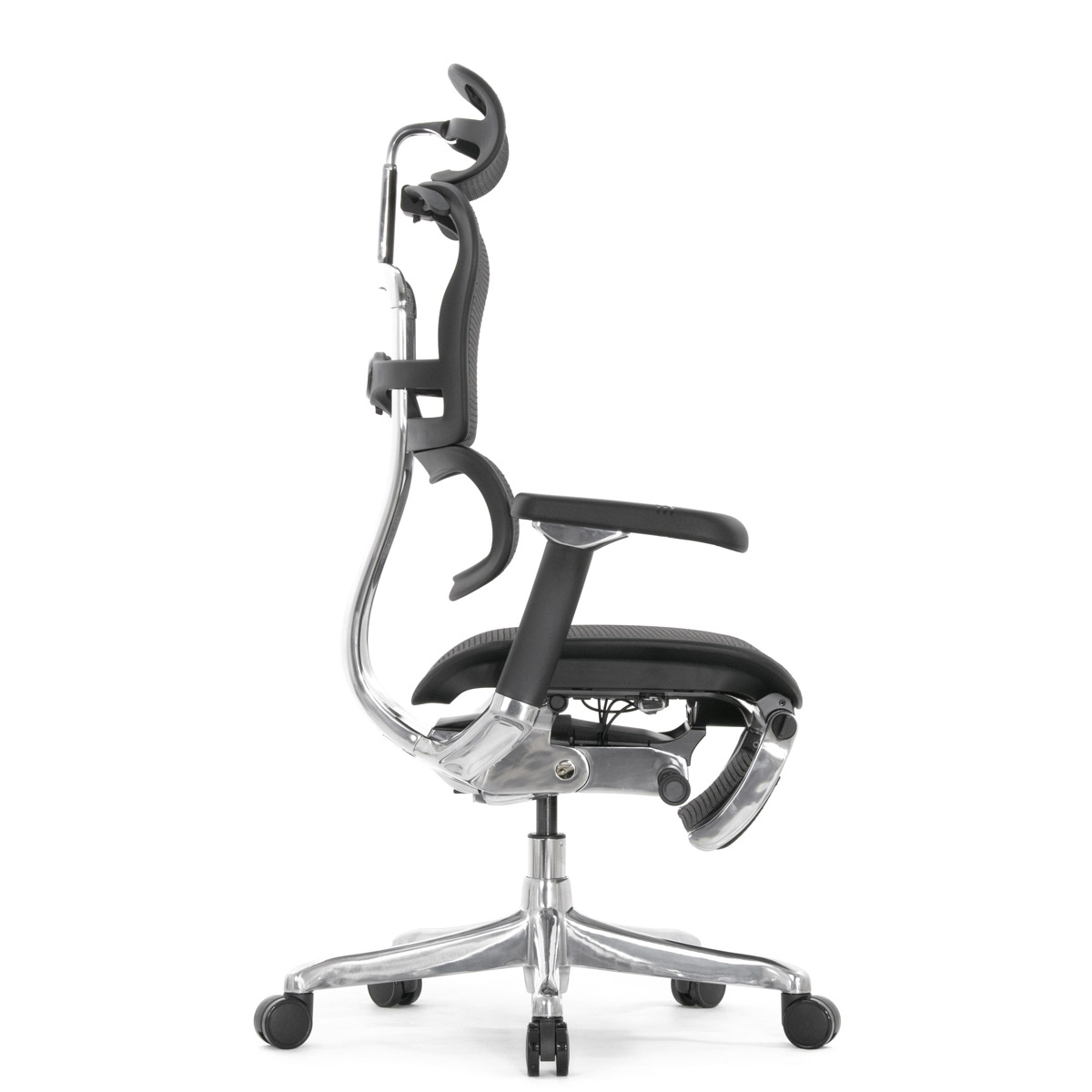 Эргономичное кресло Falto Ergohuman 2 Luxury с подножкой (SmartWork, алюминий, наклон вперёд, сетка, чёрный)