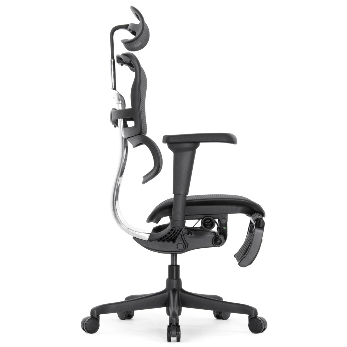 Эргономичное кресло Falto Ergohuman 2 Elite с подножкой (алюминий, наклон вперёд, сетка, чёрный)