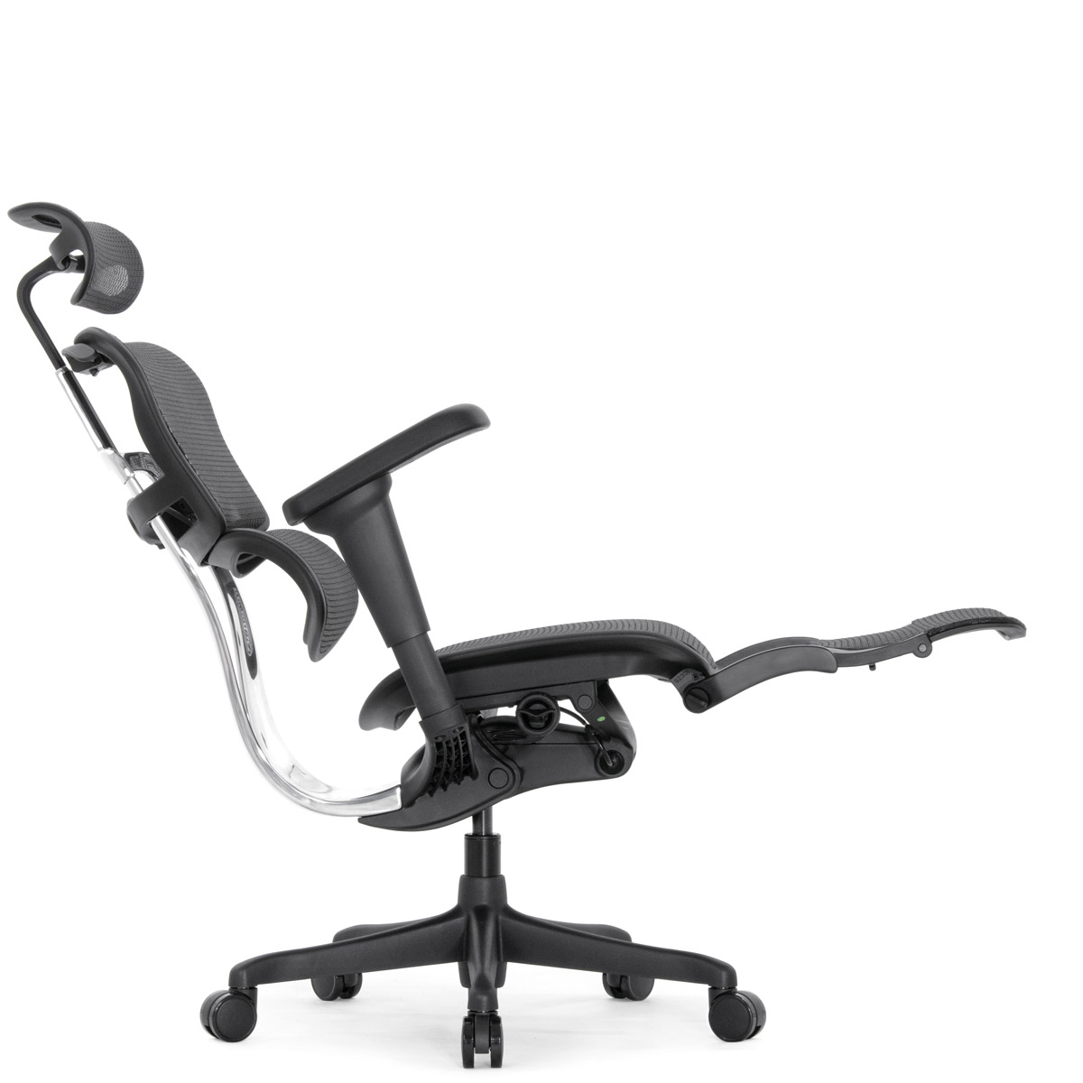 Эргономичное кресло Falto Ergohuman 2 Elite с подножкой (алюминий, наклон вперёд, сетка, чёрный)