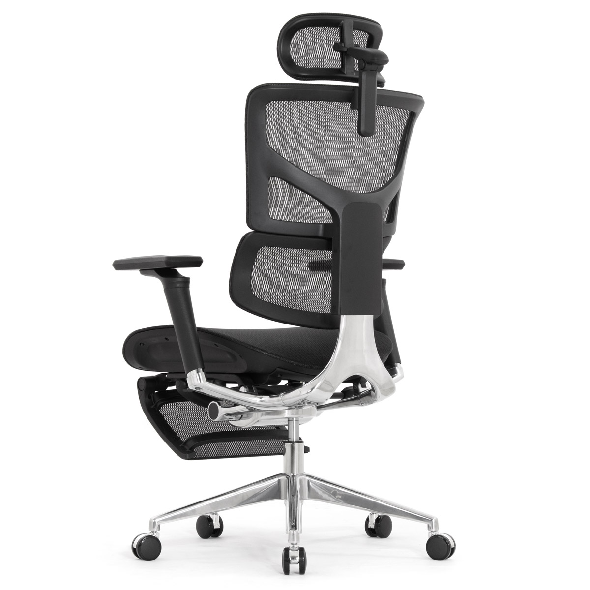 Эргономичное кресло Falto Sail 2 с подножкой (динамичный поясничный упор, подлокотники 6D (360), сетка, чёрный)