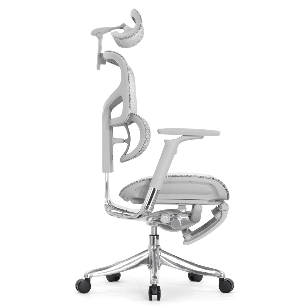 Эргономичное кресло Falto Pro 2 с подножкой (3D поясничный упор, подголовник 4D, каркас серый, белый)