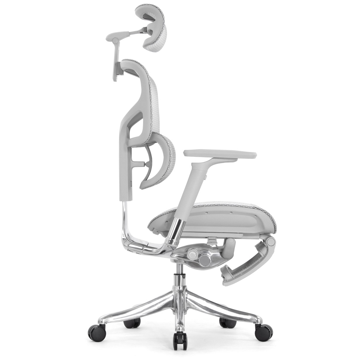 Эргономичное кресло Falto Pro 2 с подножкой (3D поясничный упор, подголовник 4D, каркас серый, белый)