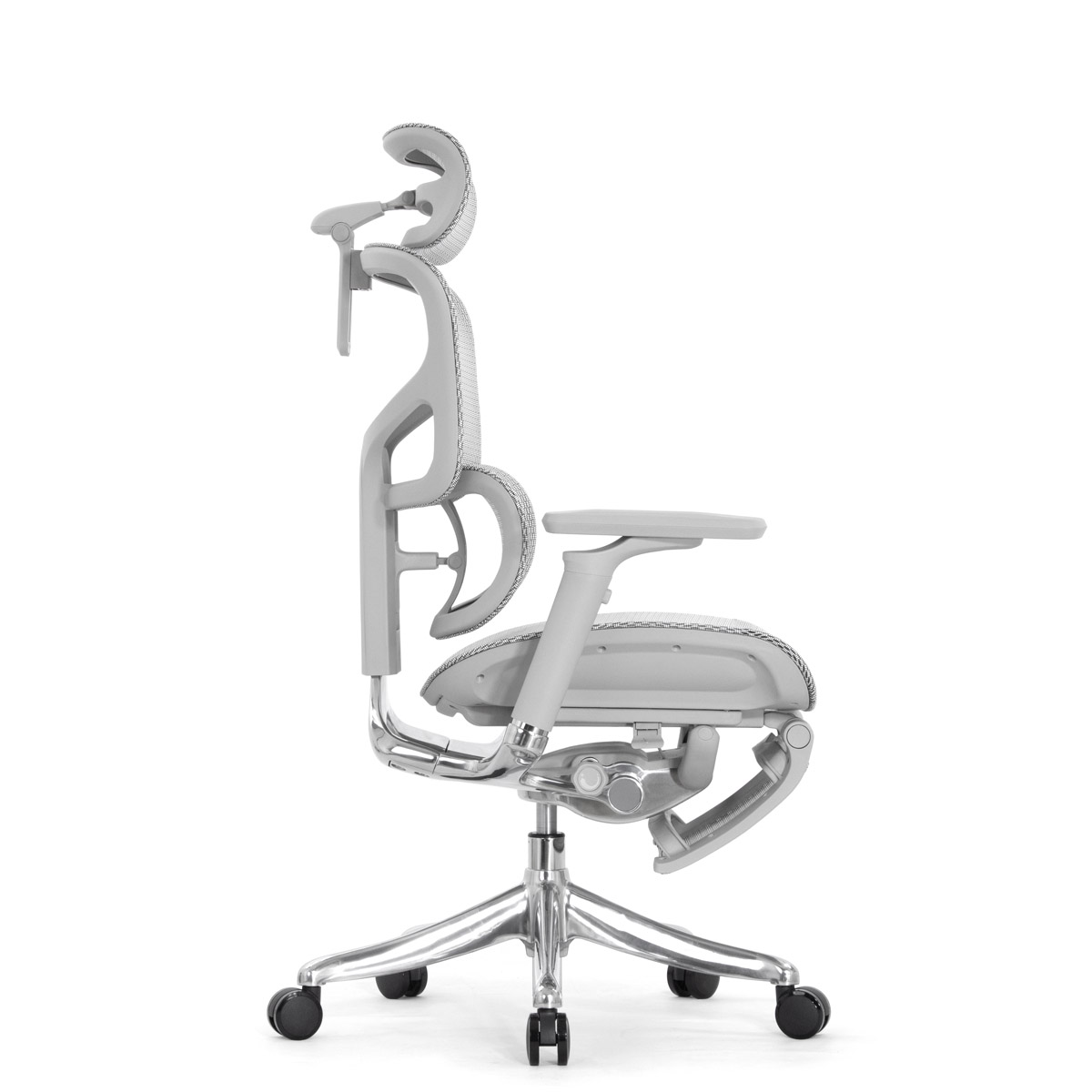 Эргономичное кресло Falto Pro 2 с подножкой (3D поясничный упор, подголовник 4D, каркас серый, белый)