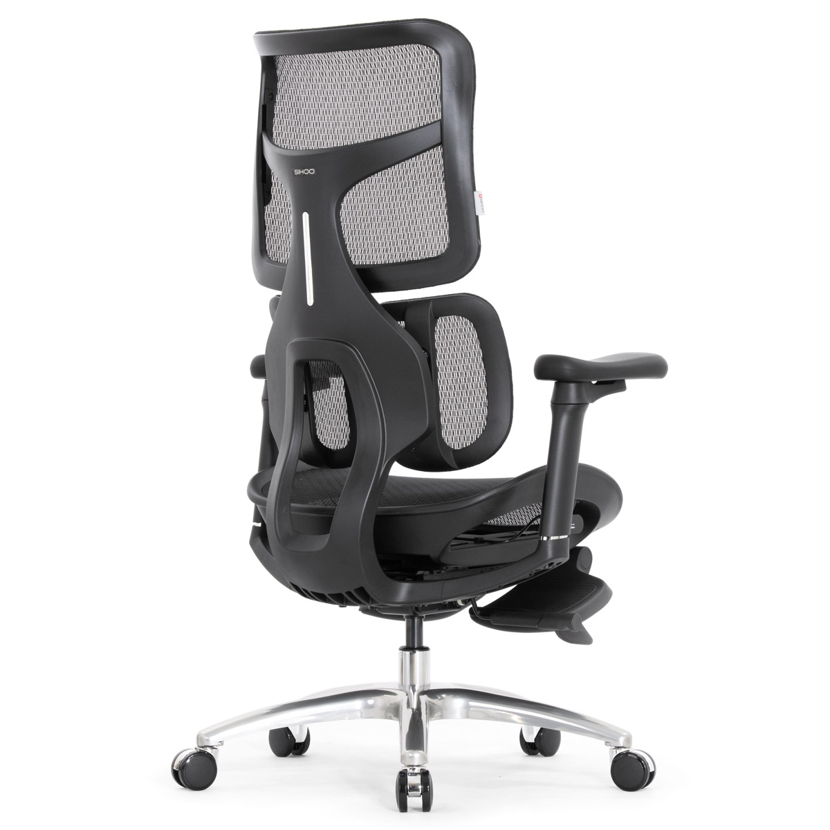 Эргономичное кресло Falto Scala Office с подножкой (разделённый поясничный упор, сетка, чёрный)