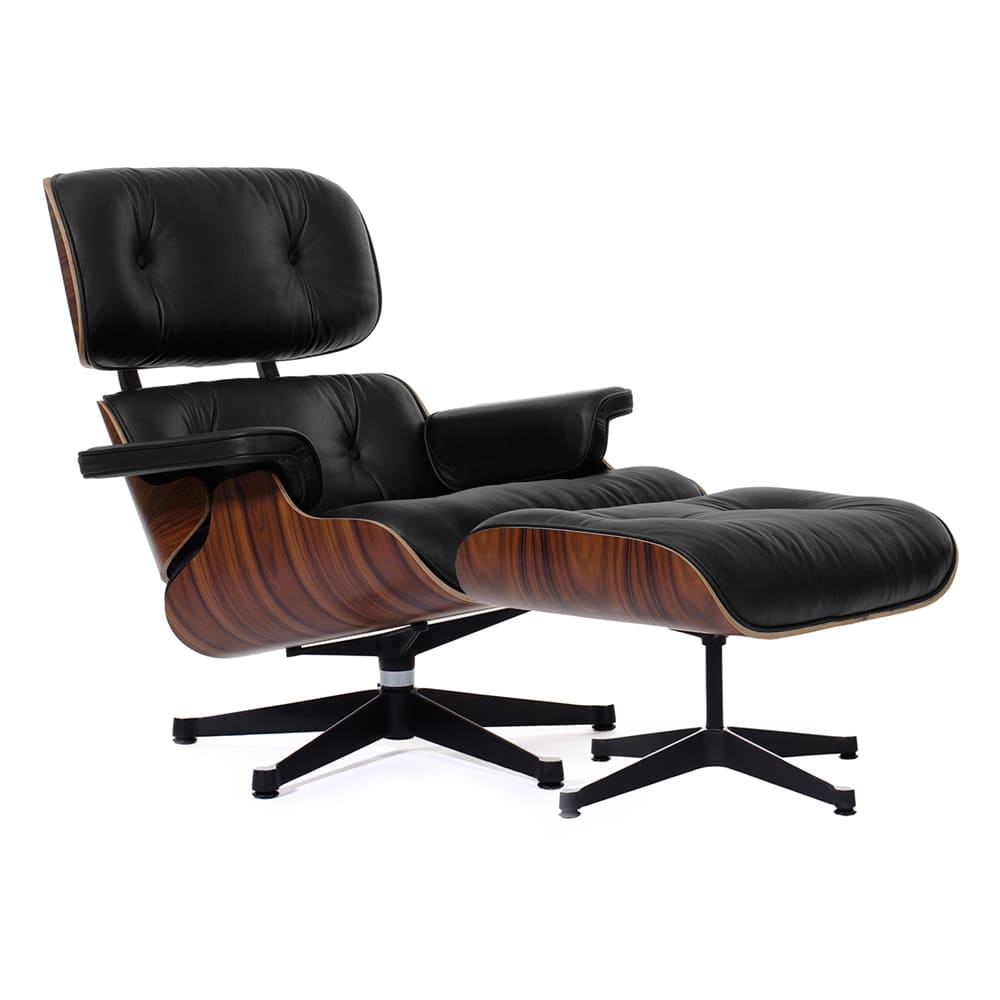 Кресло для отдыха Eames Lounge Chair & Ottoman чёрная кожа / палисандр