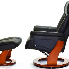 Кресло-реклайнер Relax Zuel (оттоманка, натуральная кожа, чёрный)