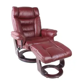 Кресло-реклайнер Relax Zuel (оттоманка, натуральная кожа, бордовый)
