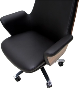 Эргономичное кресло руководителя чёрная кожа / палисандр